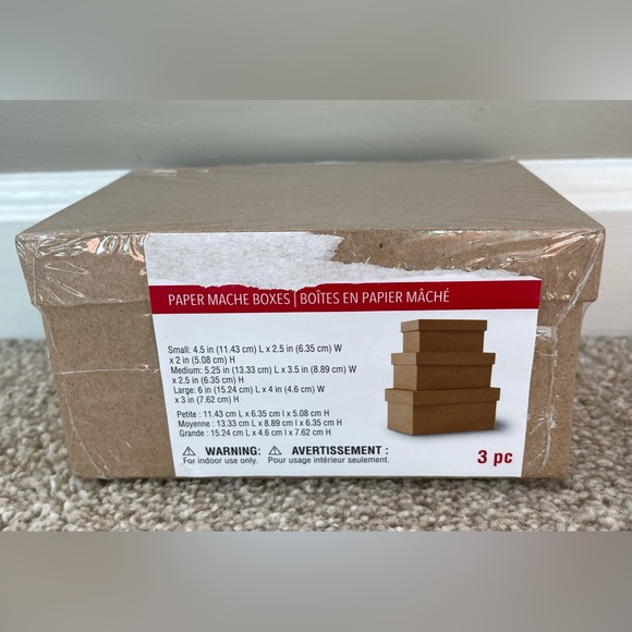 NIP Set of 3 Rectangle Rectangular Paper Mache Nesting Boxes For Craft Projects - Picture 3 of 3